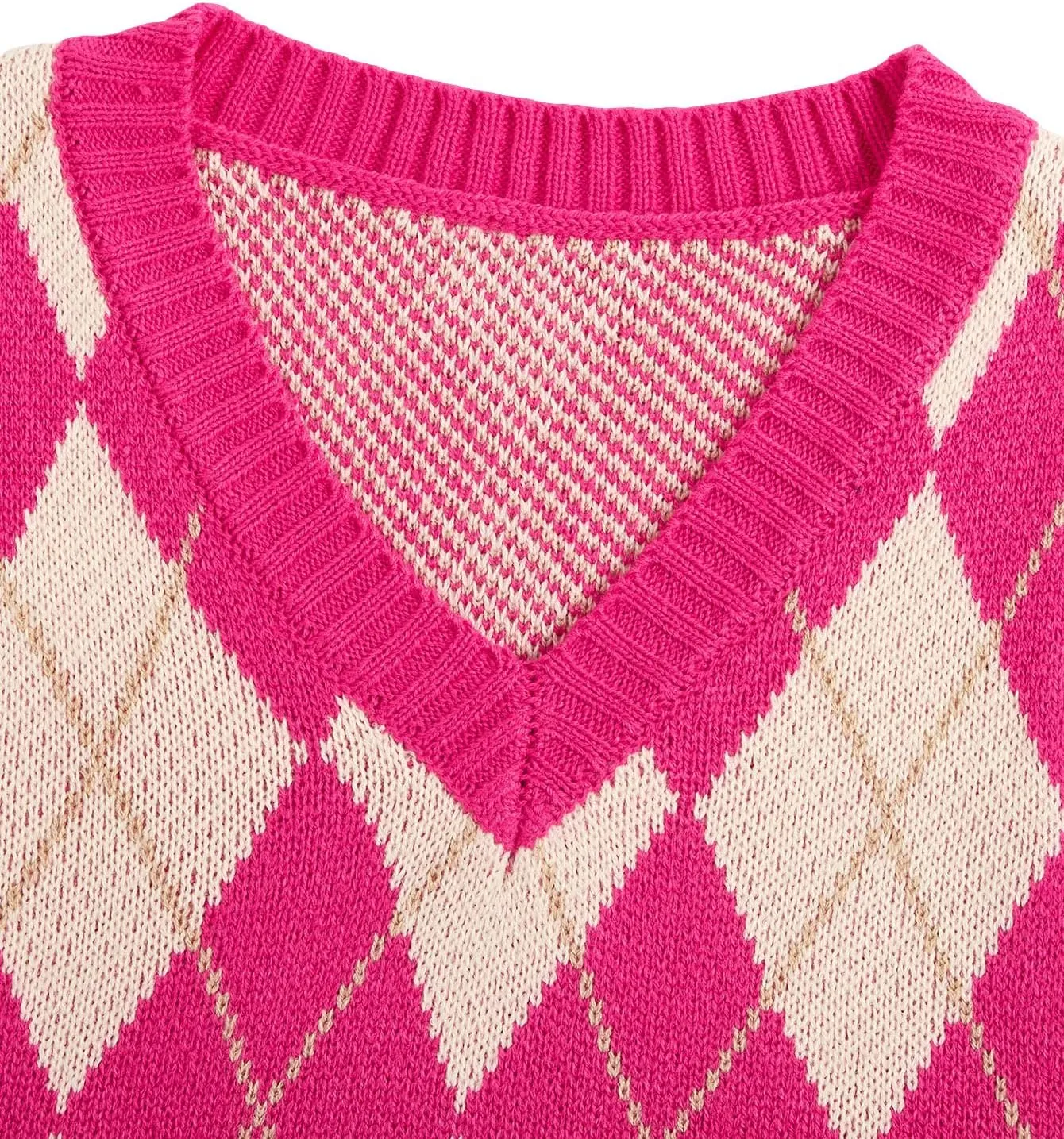 SweatyRocks Women's Plaid Geo Sleeveless V Neck Knit Crop Top Sweater Vest