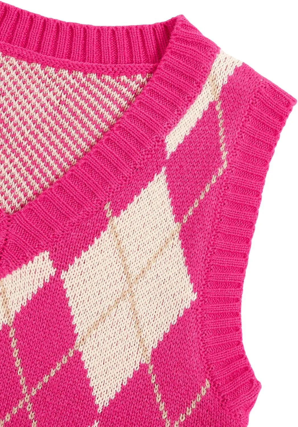 SweatyRocks Women's Plaid Geo Sleeveless V Neck Knit Crop Top Sweater Vest