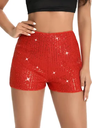 SweatyRocks Women's Sequins High Elastic Waist Straight Leg Shorts Solid Glitter Party Shorts