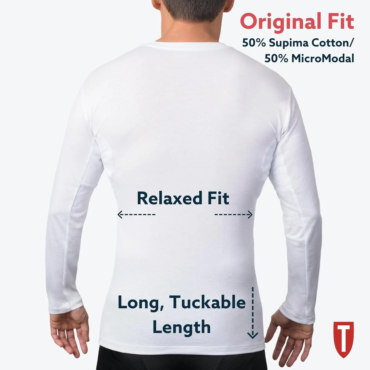 T THOMPSON TEE Men's Sweatproof Long Sleeve Undershirt | Cotton/Micromodal Crew Neck