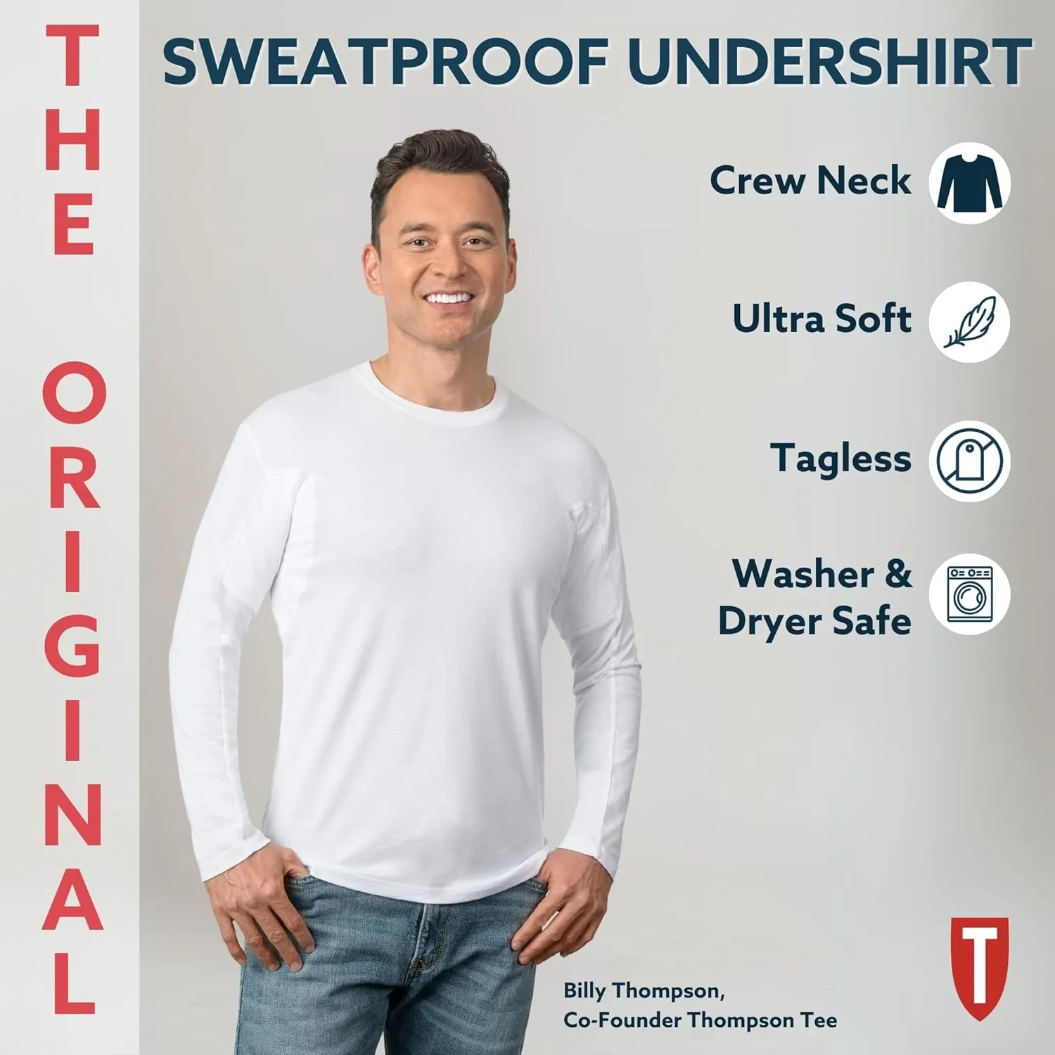 T THOMPSON TEE Men's Sweatproof Long Sleeve Undershirt | Cotton/Micromodal Crew Neck