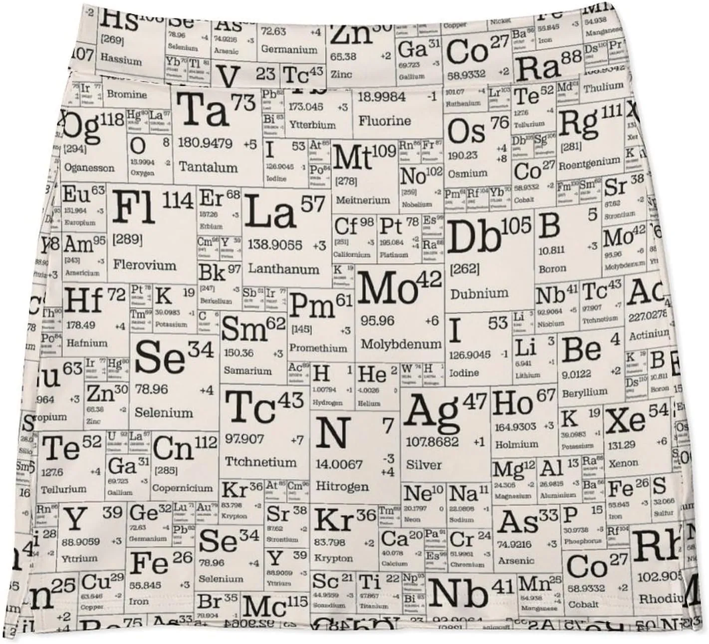 Table of Chemical Elements Women's Mini Tennis Skirt with Shorts Underneath Athletic Workout Cute Skorts