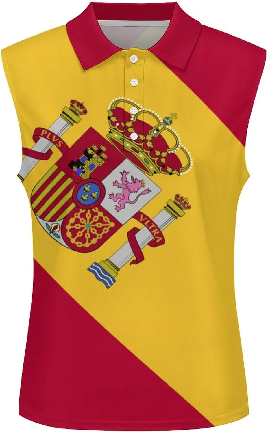 TAIZIYEAH Women's V Neck Sleeveless Top Spain Flag Loose PO-LO Tank Top Shirts Casual Pullover Blouse Shirts Blouses Summer