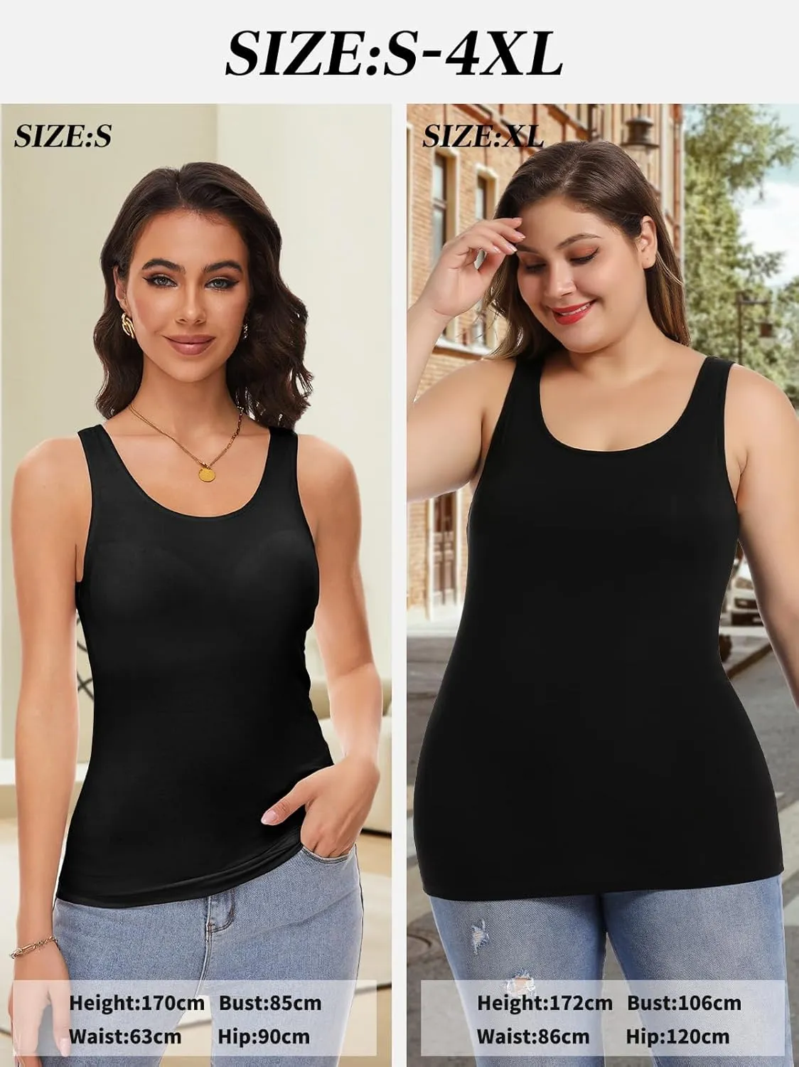 Tank Top with Built in Bra Cup for Women Casual Wide Strap Sleevless Layer Camisole Yoga Top Pack S-3XL