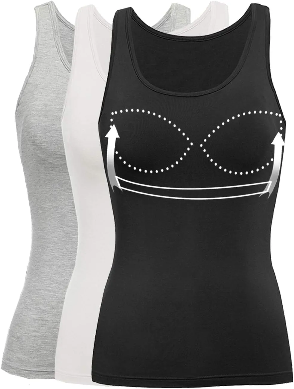 Tank Top with Built in Bra Cup for Women Casual Wide Strap Sleevless Layer Camisole Yoga Top Pack S-3XL