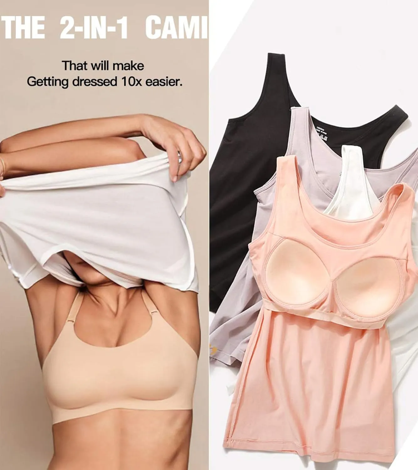 Tank Top with Built in Bra Cup for Women Casual Wide Strap Sleevless Layer Camisole Yoga Top Pack S-3XL