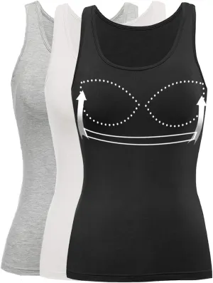 Tank Top with Built in Bra Cup for Women Casual Wide Strap Sleevless Layer Camisole Yoga Top Pack S-3XL