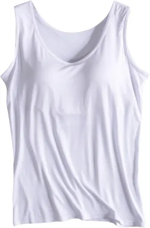 Tank Top with Built in Bra Cup Women Casual Wide Strap Sleevless Padded Layer Camisole Active Yoga Top Athletic Shirt