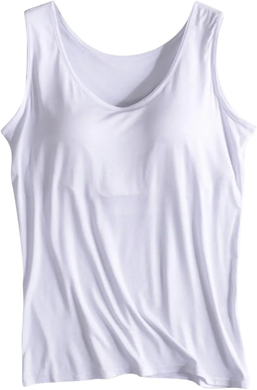 Tank Top with Built in Bra Cup Women Casual Wide Strap Sleevless Padded Layer Camisole Active Yoga Top Athletic Shirt