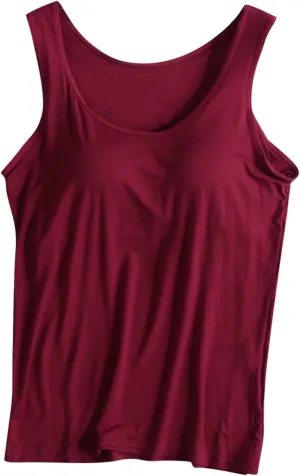 Tank Top with Built in Bra Cup Women Casual Wide Strap Sleevless Padded Layer Camisole Active Yoga Top Athletic Shirt