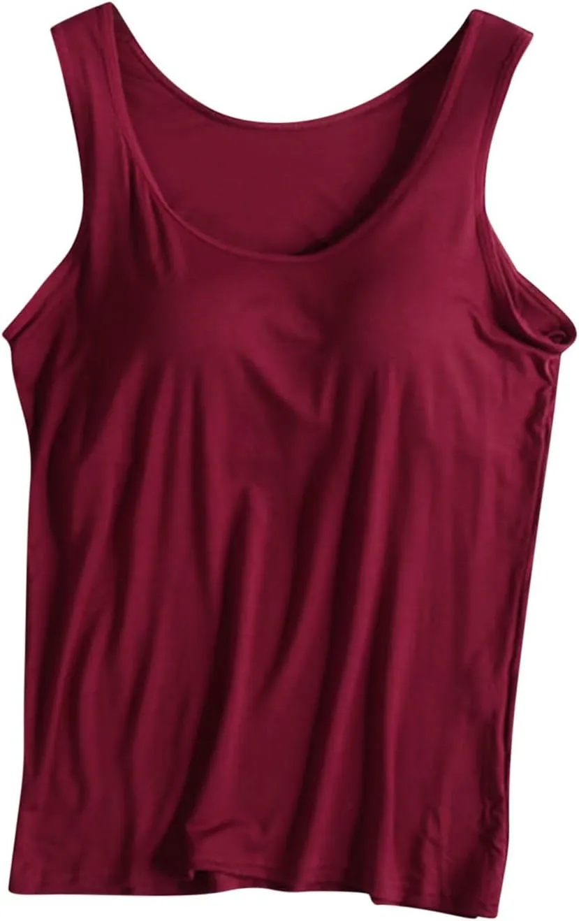 Tank Top with Built in Bra Cup Women Casual Wide Strap Sleevless Padded Layer Camisole Active Yoga Top Athletic Shirt