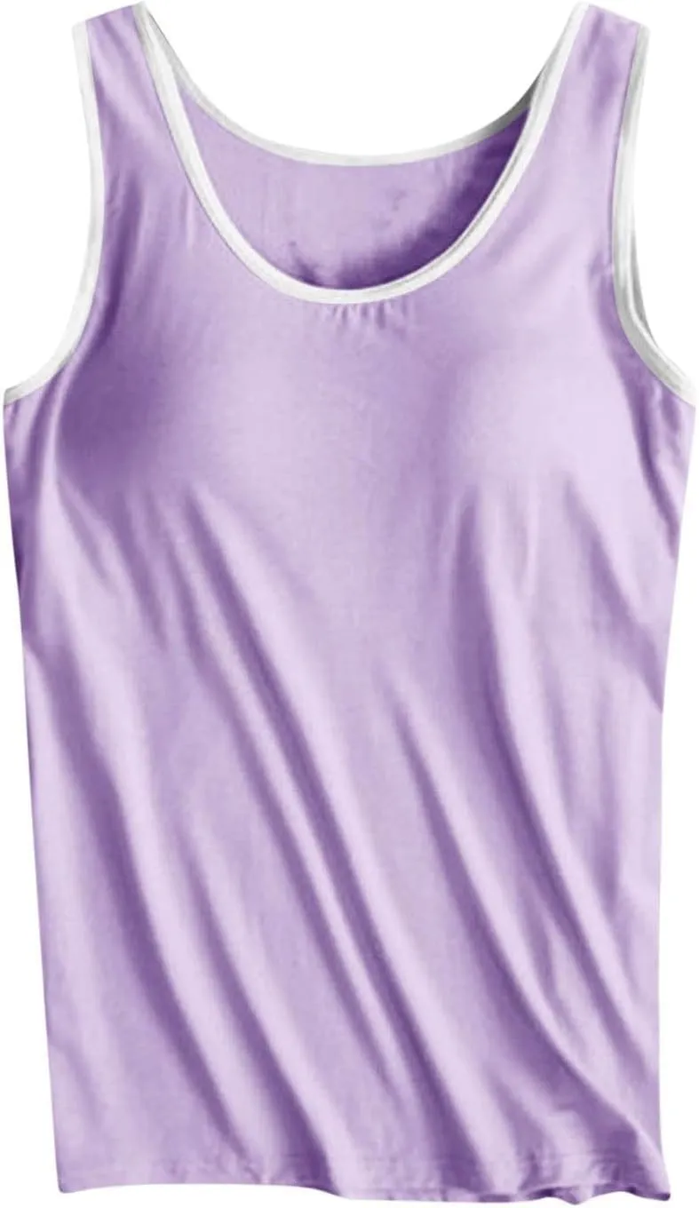 Tank Top with Built in Bra for Women 2025 Summer Plus Size Scoop Neck Sleeveless Tee Basic Workout Top Camisole