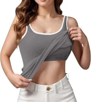 Tank Top with Built in Bra for Women 2025 Summer Plus Size Scoop Neck Sleeveless Tee Basic Workout Top Camisole