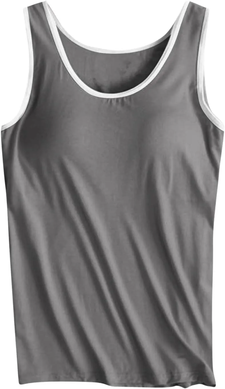 Tank Top with Built in Bra for Women 2025 Summer Plus Size Scoop Neck Sleeveless Tee Basic Workout Top Camisole