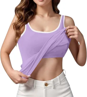 Tank Top with Built in Bra for Women 2025 Summer Plus Size Scoop Neck Sleeveless Tee Basic Workout Top Camisole