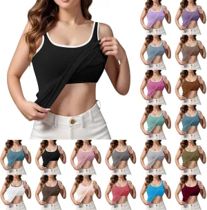 Tank Top with Built in Bra for Women 2025 Summer Plus Size Scoop Neck Sleeveless Tee Basic Workout Top Camisole