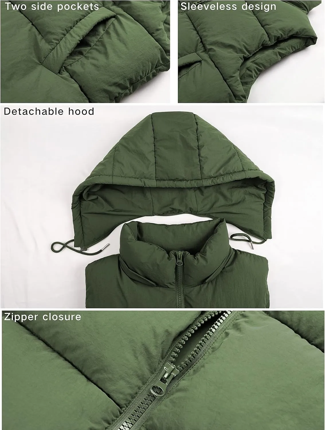 Tanming Black Puffer Vest Women Zip Up Lightweight Sleeveless Winter Outerwear Vests with Hood
