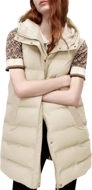 Tanming Women's Long Puffer Vest Casual Sleeveless Puffy Jacket with Removable Hood
