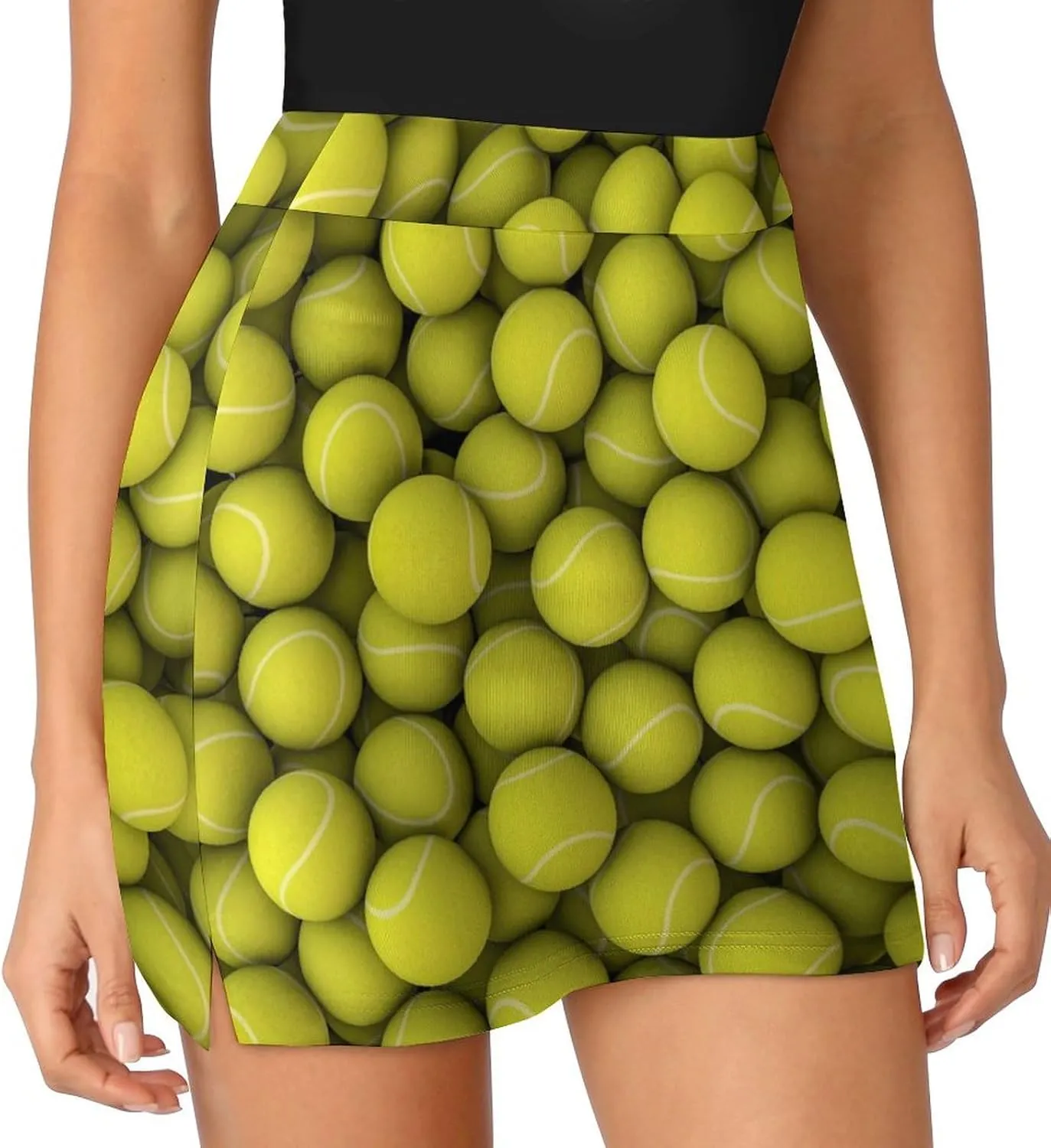 Tennis Balls Women's Mini Tennis Skirt with Shorts Underneath Athletic Workout Cute Skorts