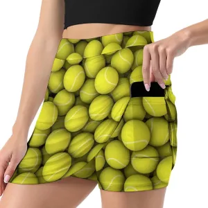 Tennis Balls Women's Mini Tennis Skirt with Shorts Underneath Athletic Workout Cute Skorts