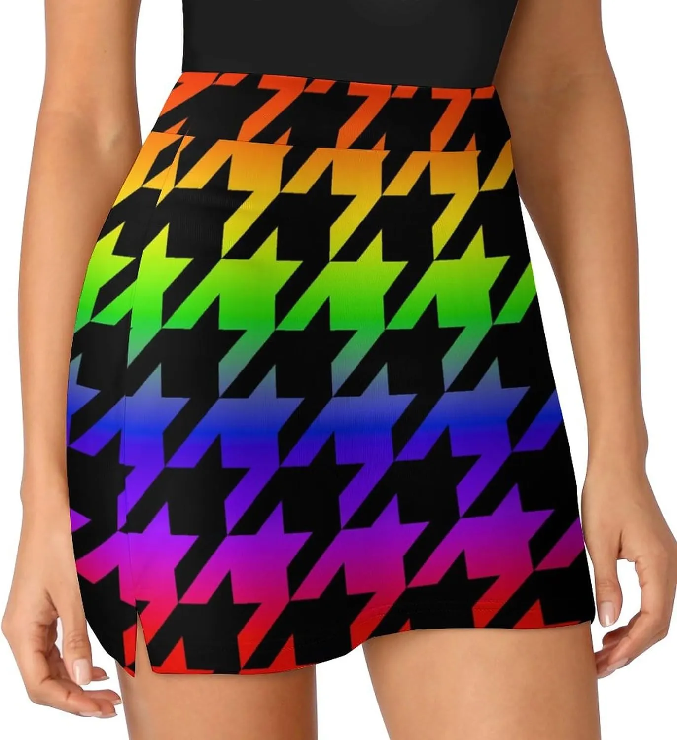 Tooth Shapes with Rainbow Tie Dye Women's Mini Tennis Skirt with Shorts Underneath Athletic Workout Cute Skorts