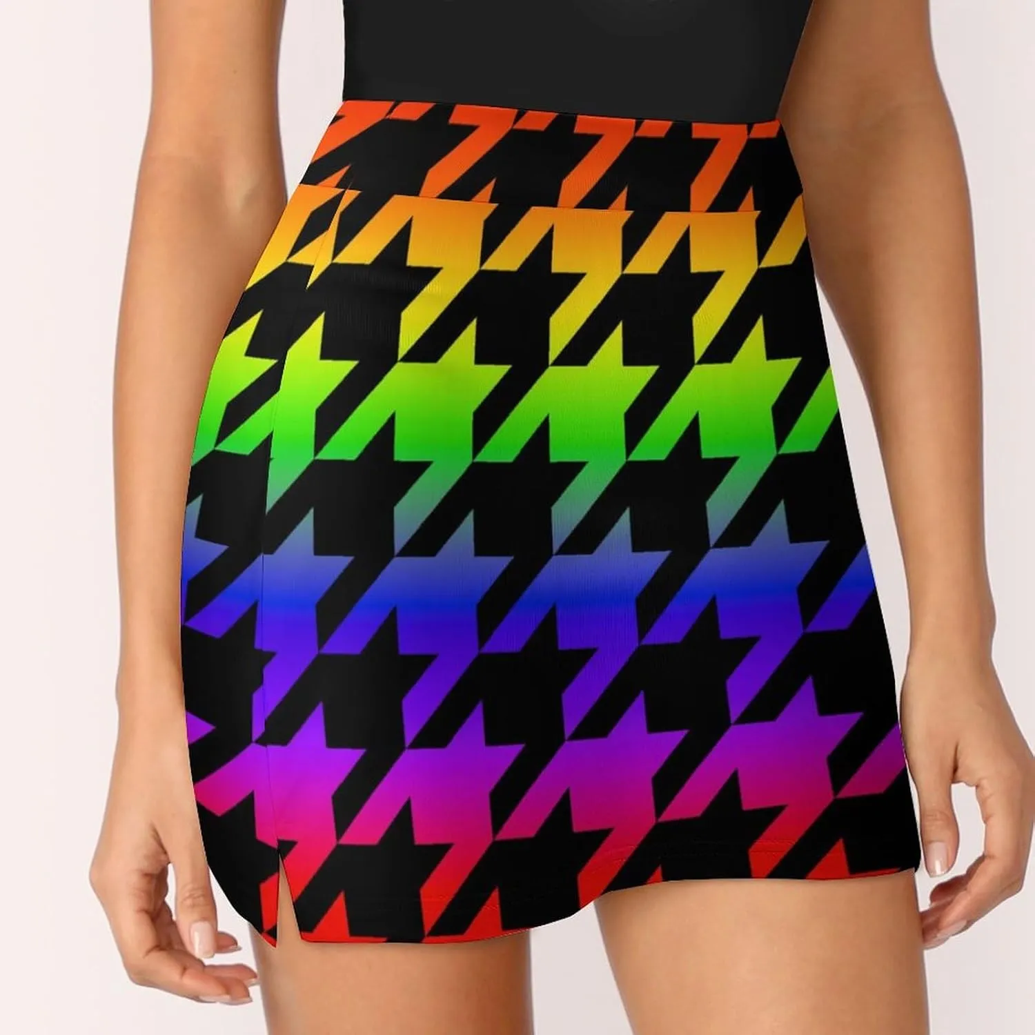 Tooth Shapes with Rainbow Tie Dye Women's Mini Tennis Skirt with Shorts Underneath Athletic Workout Cute Skorts