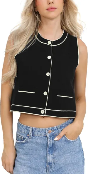 Totatuit Vest Tops for Women Cropped Sweater 2024 Fall Button Up Work Tank Top Outfits Y2K Clothes