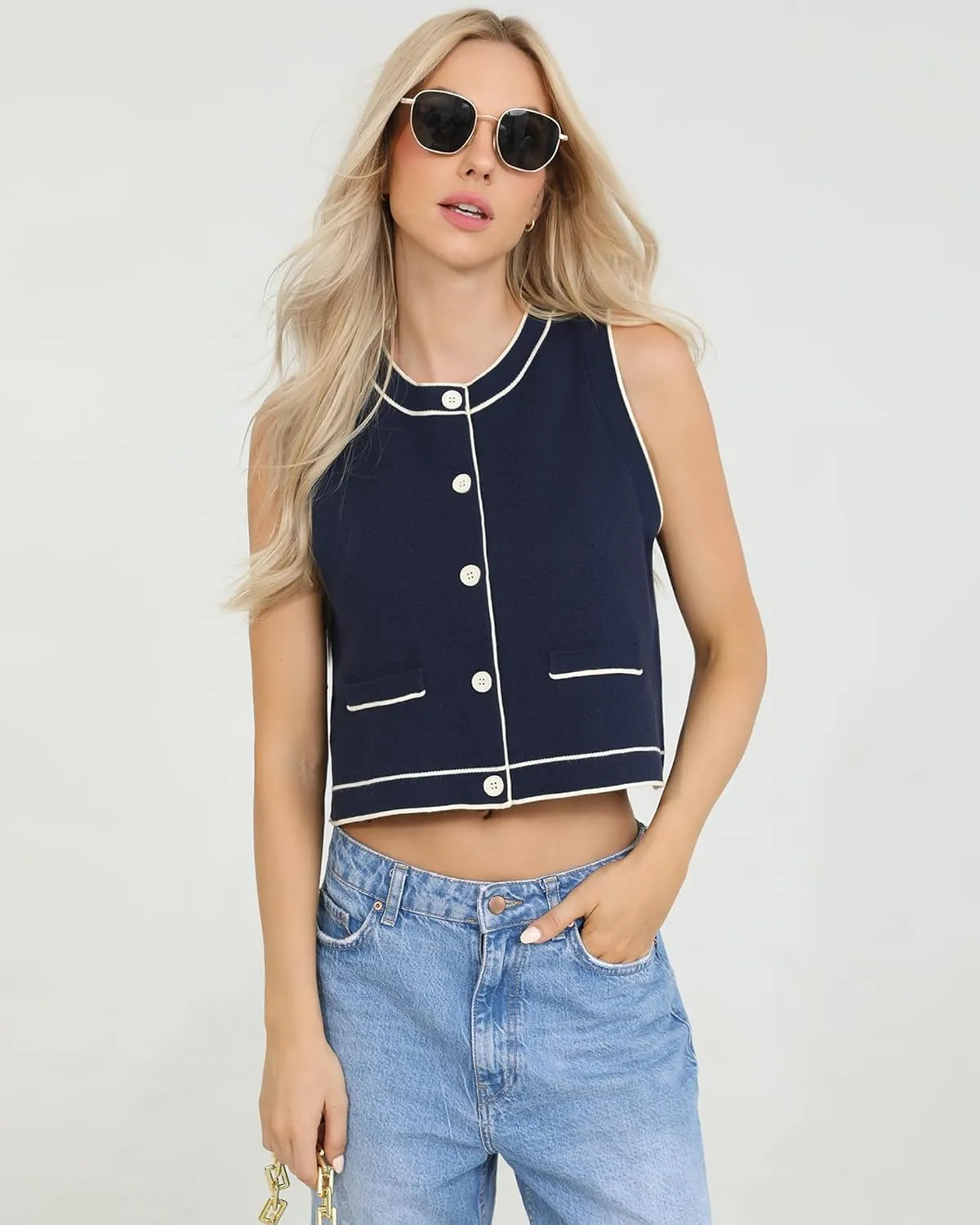 Totatuit Vest Tops for Women Cropped Sweater 2024 Fall Button Up Work Tank Top Outfits Y2K Clothes