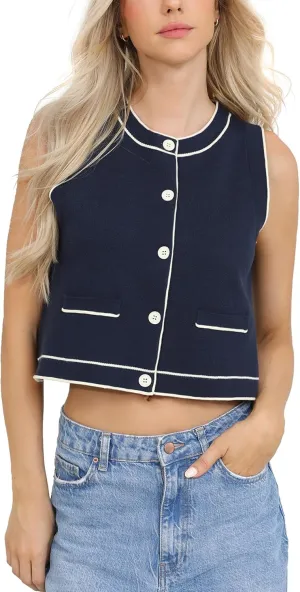 Totatuit Vest Tops for Women Cropped Sweater 2024 Fall Button Up Work Tank Top Outfits Y2K Clothes