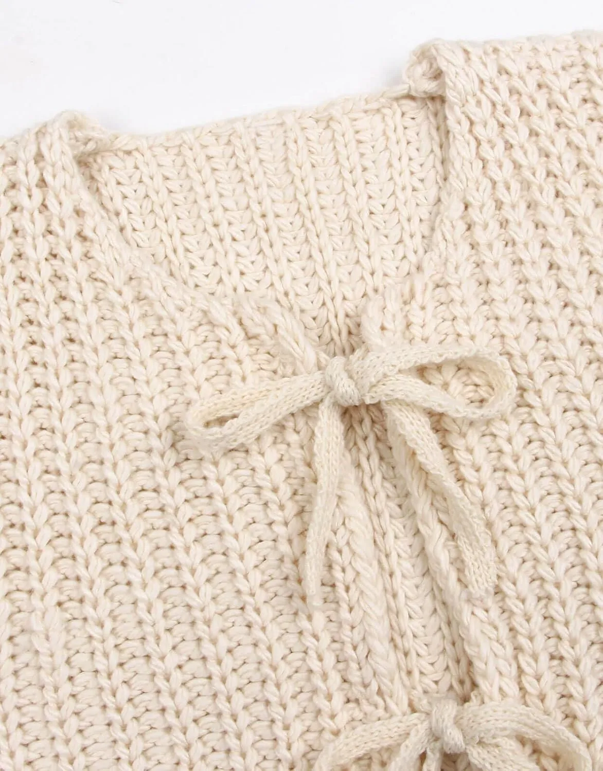 Trendy Cardigan Sweater Vest for Women Crochet Chunky Knit Top Sleeveless Bows Bandage Crop Tops with Pockets