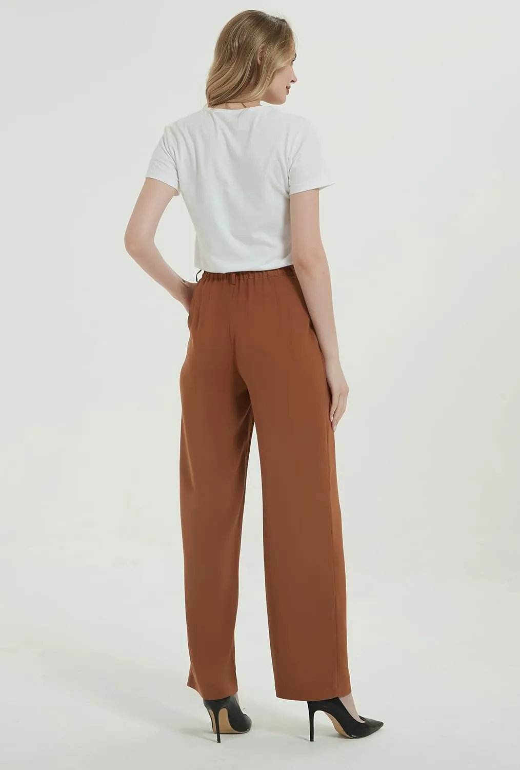Tronjori Women High Waist Casual Straight Leg Long Business Work Suit Dress Pants Wide Leg Trousers Regular Waistband