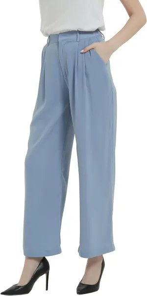 Tronjori Women High Waist Casual Straight Leg Long Business Work Suit Dress Pants Wide Leg Trousers Regular Waistband