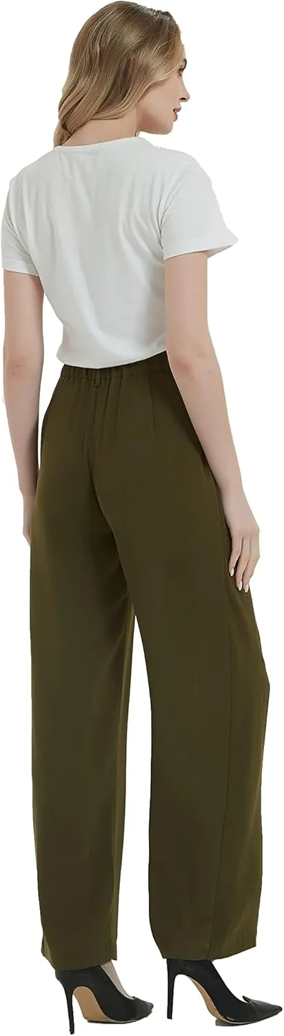 Tronjori Women High Waist Casual Straight Leg Long Business Work Suit Dress Pants Wide Leg Trousers Regular Waistband