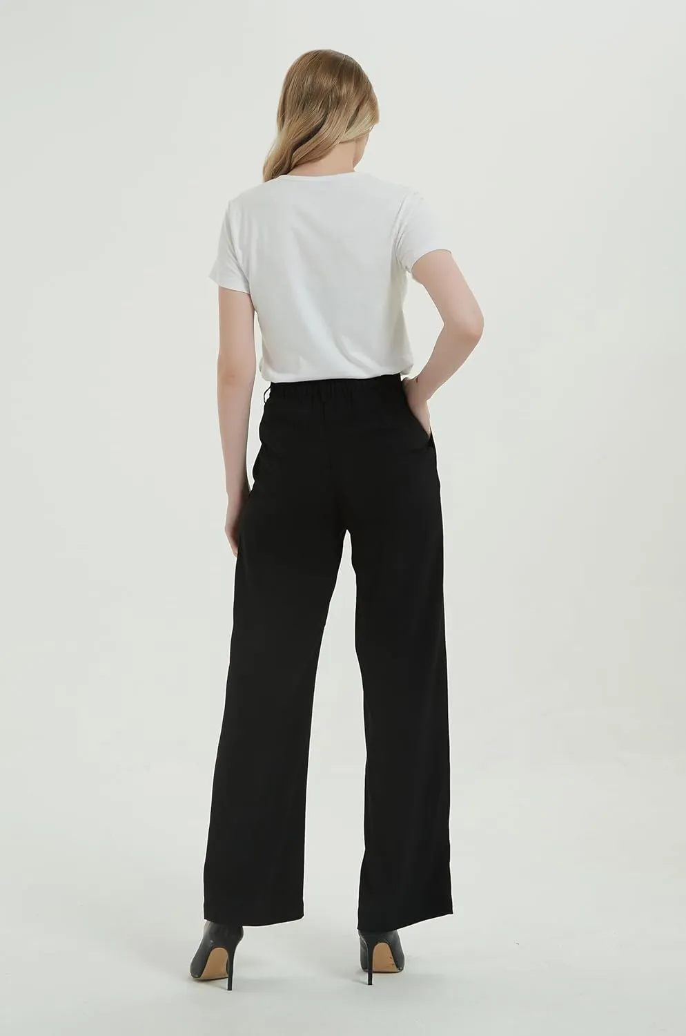 Tronjori Women High Waist Casual Straight Leg Long Business Work Suit Dress Pants Wide Leg Trousers Regular Waistband