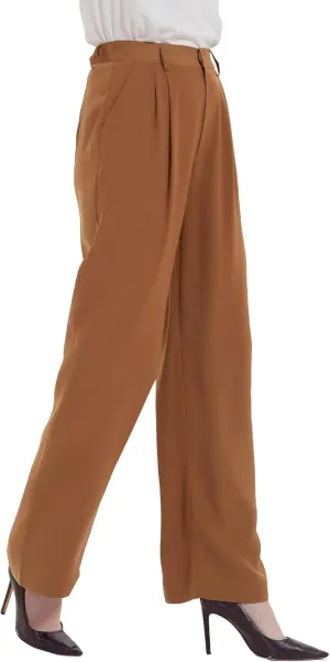 Tronjori Women High Waist Casual Straight Leg Long Business Work Suit Dress Pants Wide Leg Trousers Regular Waistband