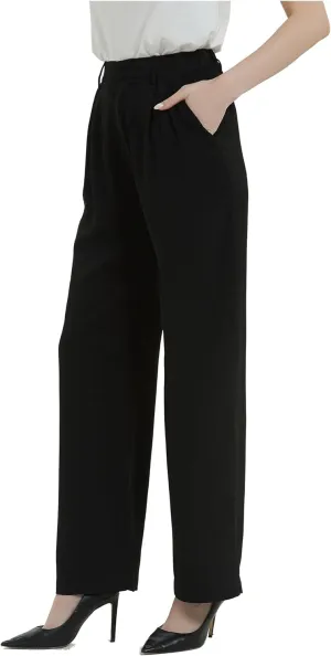 Tronjori Women High Waist Casual Straight Leg Long Business Work Suit Dress Pants Wide Leg Trousers Regular Waistband