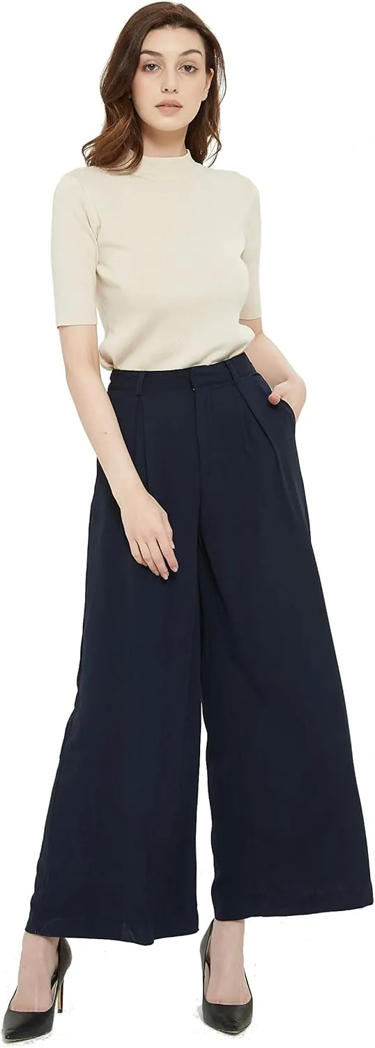 Tronjori Women High Waist Casual Wide Leg Long Palazzo Pants Trousers Regular Size