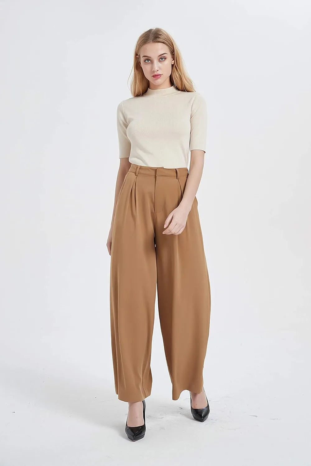 Tronjori Women High Waist Casual Wide Leg Long Palazzo Pants Trousers Regular Size