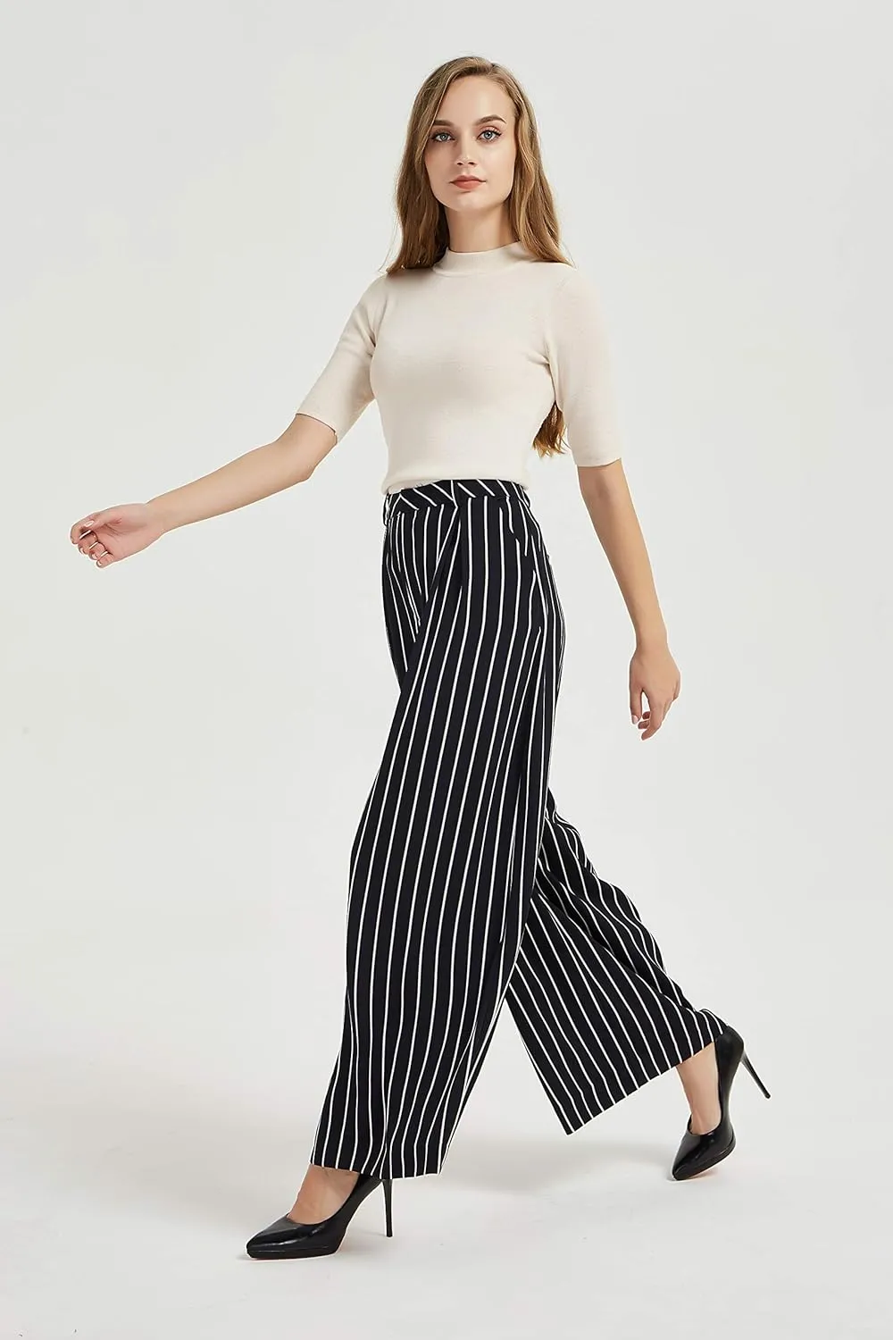 Tronjori Women High Waist Casual Wide Leg Long Palazzo Pants Trousers Regular Size