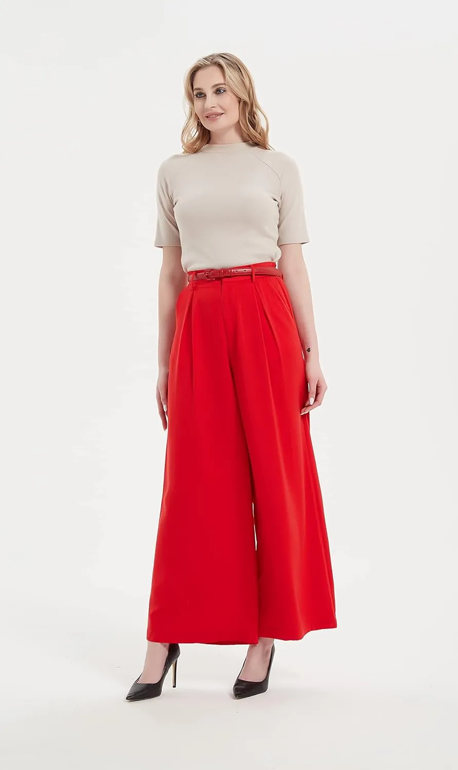 Tronjori Women High Waist Casual Wide Leg Long Palazzo Pants Trousers Regular Size