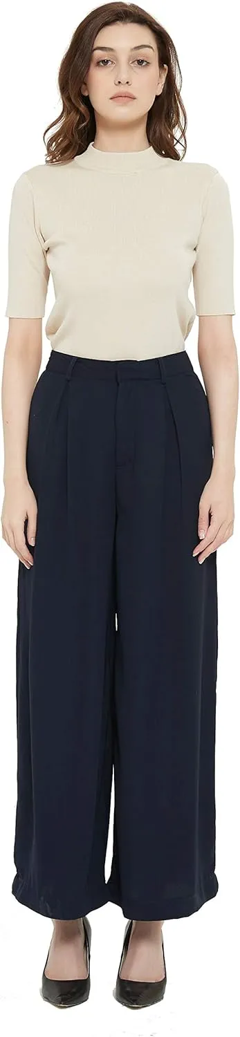 Tronjori Women High Waist Casual Wide Leg Long Palazzo Pants Trousers Regular Size