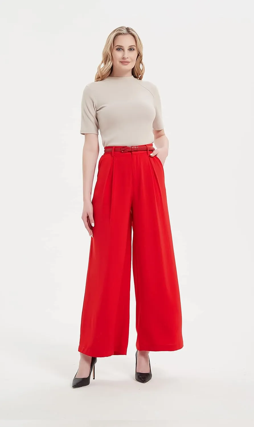 Tronjori Women High Waist Casual Wide Leg Long Palazzo Pants Trousers Regular Size