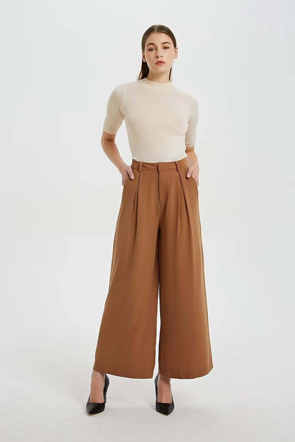 Tronjori Women High Waist Casual Wide Leg Long Palazzo Pants Trousers Regular Size