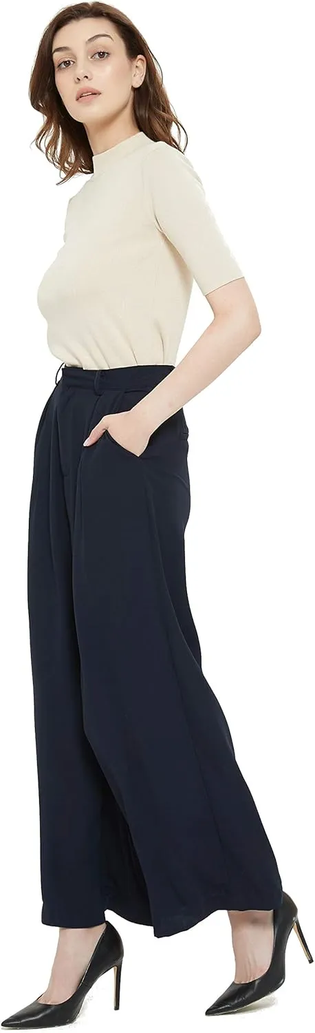 Tronjori Women High Waist Casual Wide Leg Long Palazzo Pants Trousers Regular Size