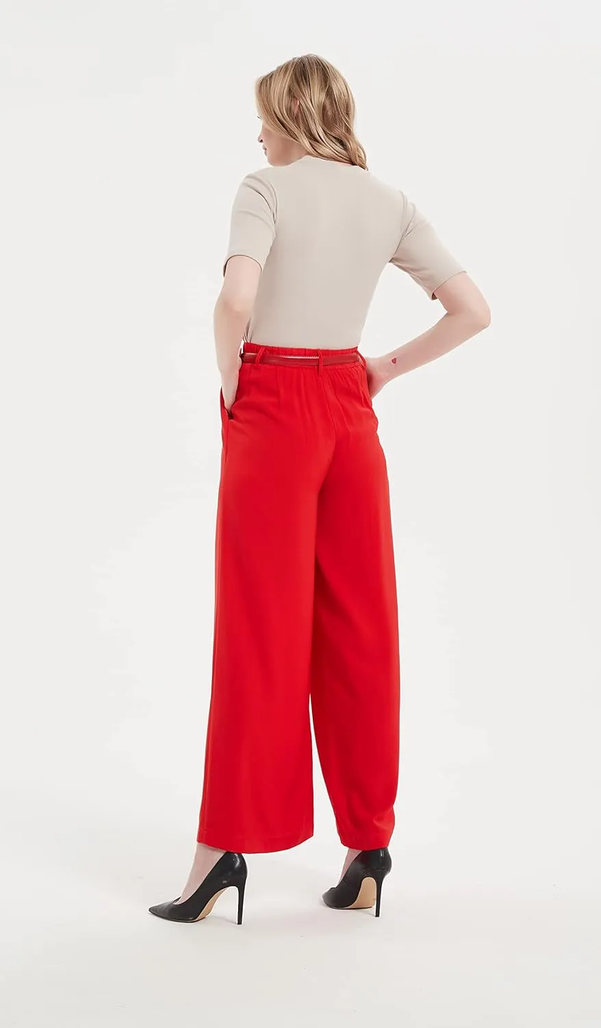 Tronjori Women High Waist Casual Wide Leg Long Palazzo Pants Trousers Regular Size