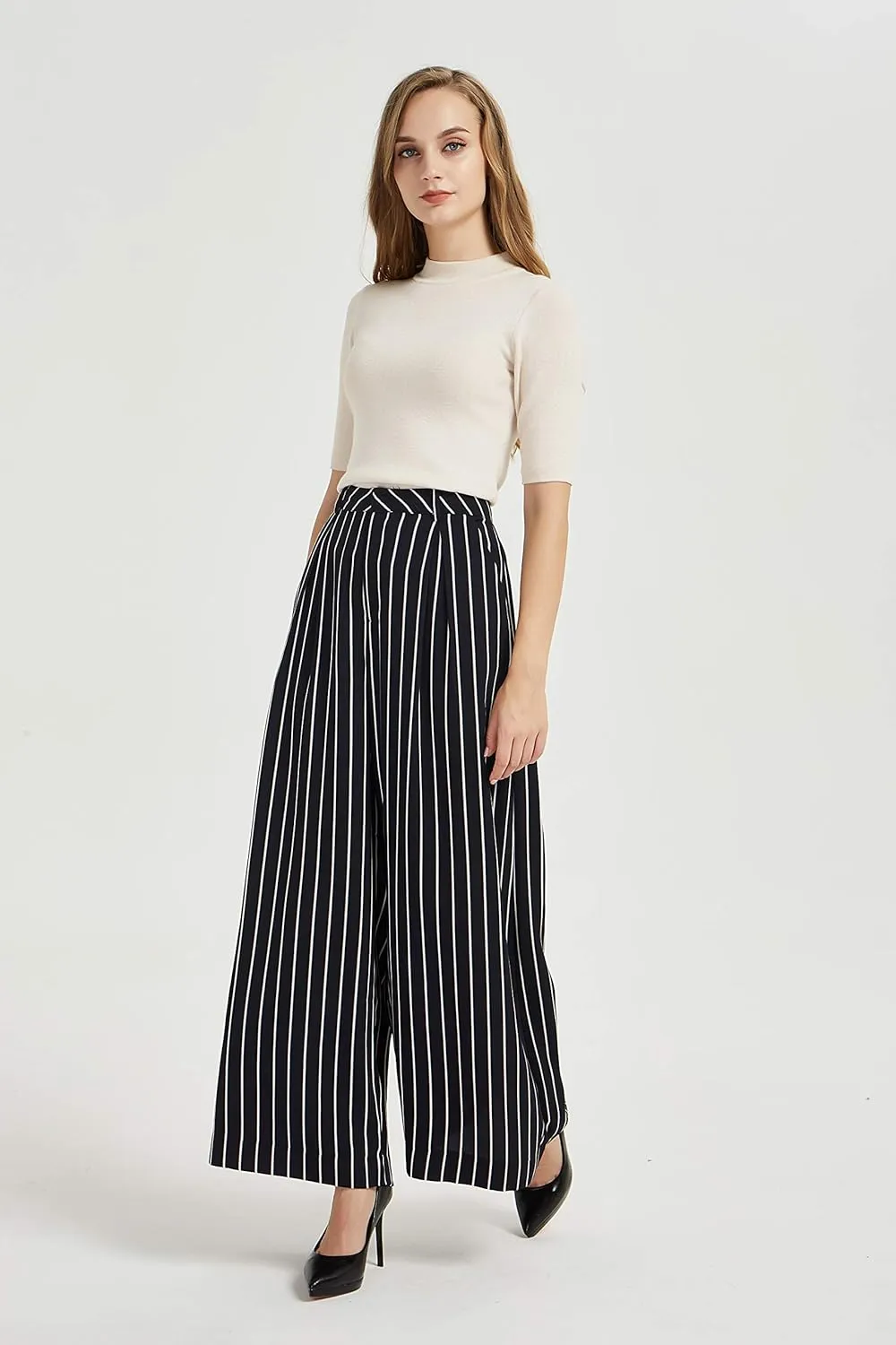 Tronjori Women High Waist Casual Wide Leg Long Palazzo Pants Trousers Regular Size