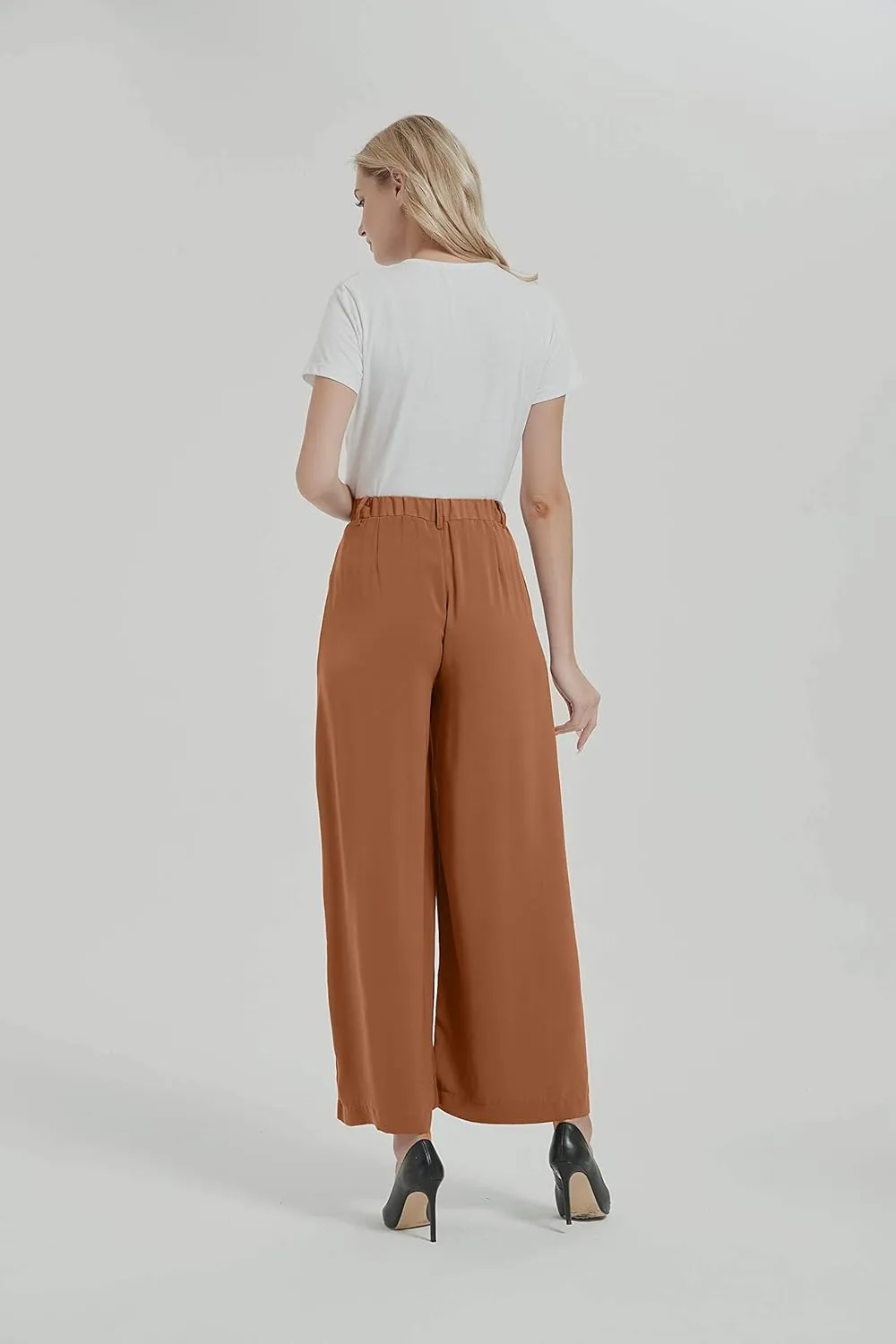 Tronjori Women High Waist Casual Wide Leg Long Palazzo Pants Trousers Regular Size