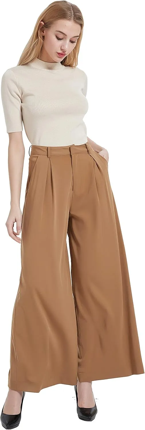 Tronjori Women High Waist Casual Wide Leg Long Palazzo Pants Trousers Regular Size