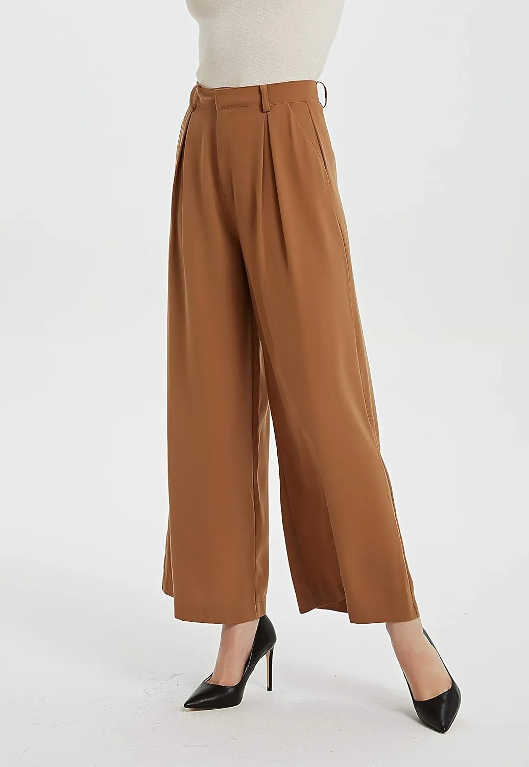 Tronjori Women High Waist Casual Wide Leg Long Palazzo Pants Trousers Regular Size