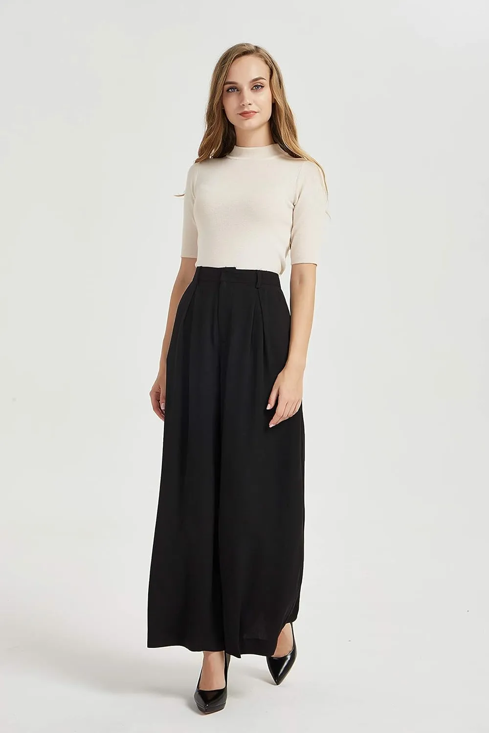 Tronjori Women High Waist Casual Wide Leg Long Palazzo Pants Trousers Regular Size